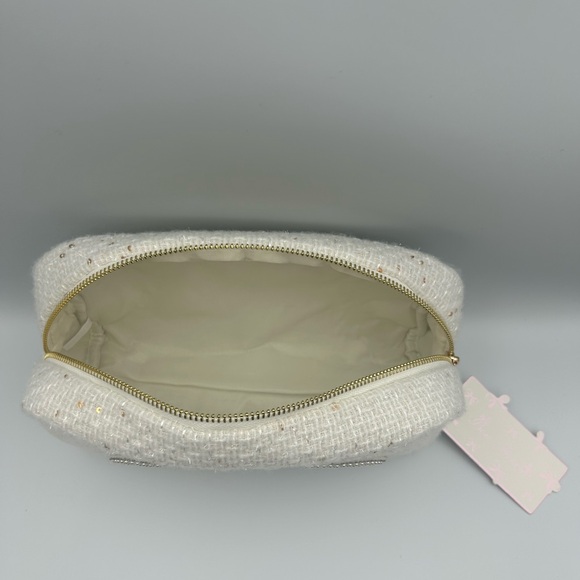 *New* Bow Fancy Off-White Knit Beaded Bow Makeup/Travel Bag - Picture 8 of 13